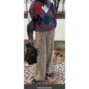 DAMSON MADDER LEOPARD PRINT ORGANIC COTTON DRAWSTRING PANTS SIZE UK 14 (US 10)